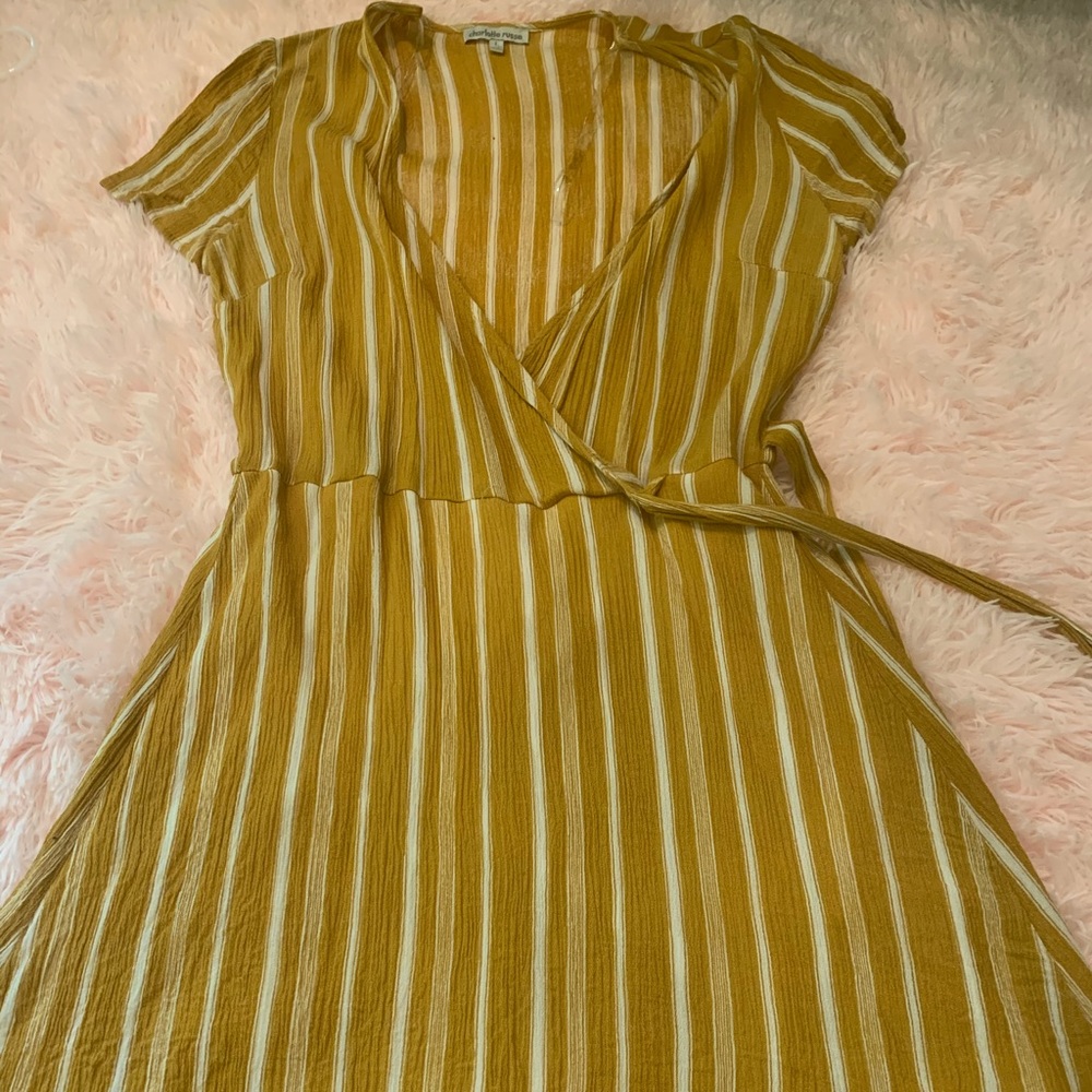 Mustard yellow striped dress.